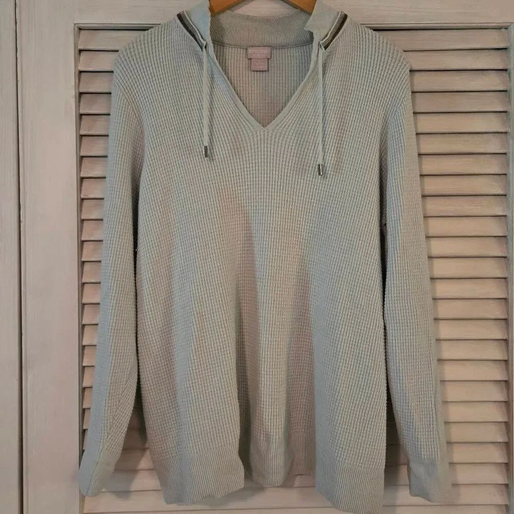 Chico's Zenergy Waffle Weave Pull over Beaded Collar Size 2 (12) Seafoam Green